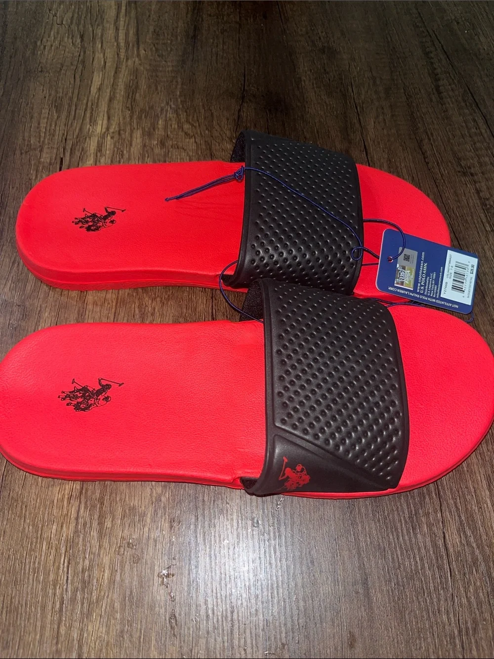 U.S. Polo Assn. Red Slide Sandals with Black Textured Strap size 7/8
